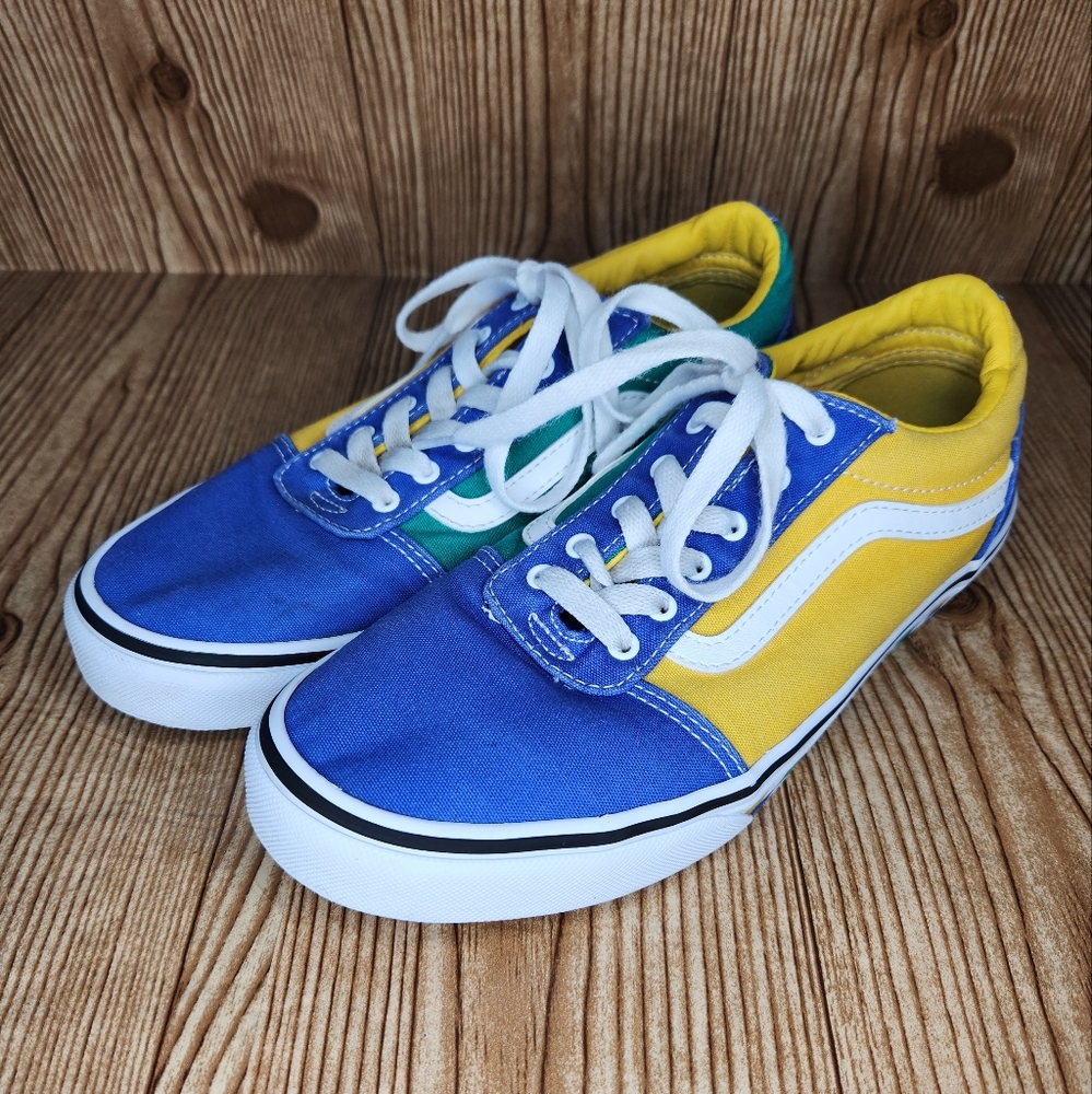 Vans Ward Sneakers Blue Yellow Green Check Color Block Big Kids Size 6